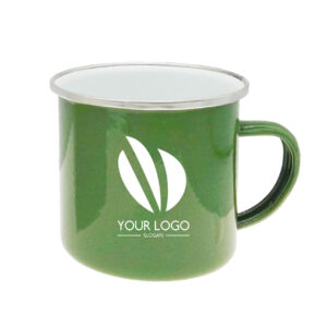 12oz Green Camping Mug with Silver Rim