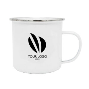 12oz White Enamel Mug with Silver Rim