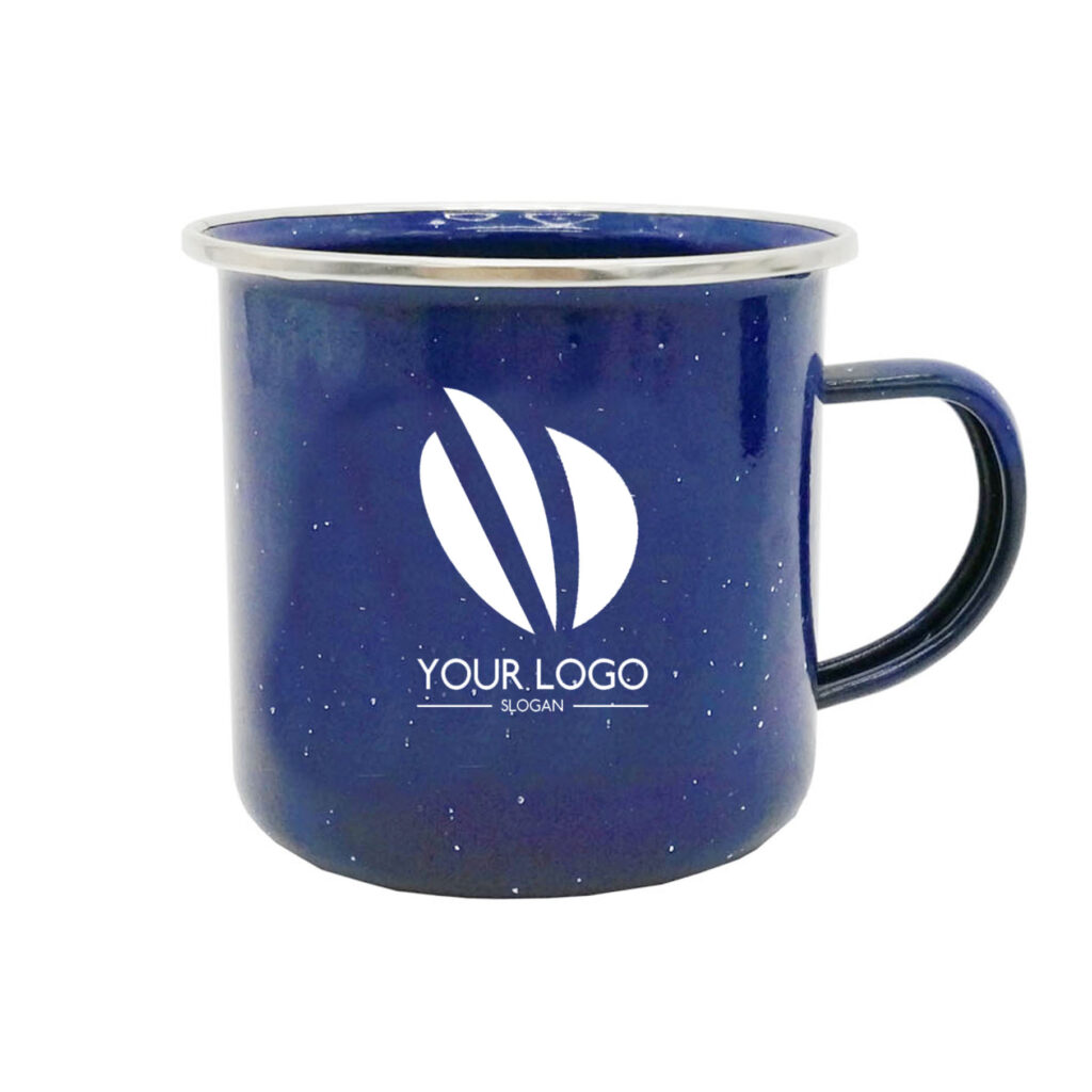 12oz Blue Camping Mug with Silver Rim