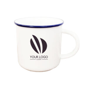 13.5oz Coffee Milk Mug White Ceramic Cup Blue Rim No Cover