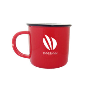 13oz Coffee Milk Mug Red Ceramic Cup Black Rim No Cover